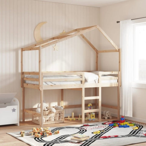 ZNTS Loft Bed with Ladder and Roof without Mattress 90x200 cm 3282064