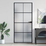Interior Door Slim Black 93x201.5 cm Tempered Glass and Aluminium 155129