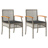 Garden Chairs with Cushions 2 pcs Grey Poly Rattan Acacia Wood 366248