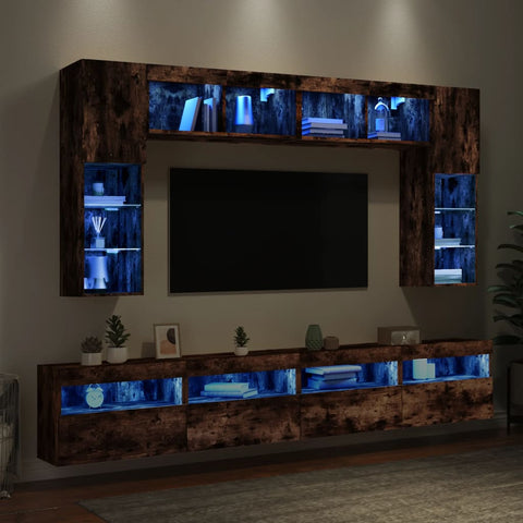8 Piece TV Wall Cabinet Set with LED Lights Smoked Oak 3216768