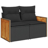 7 Piece Garden Sofa Set with Cushions Black Poly Rattan Acacia 3327730