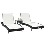Sun Lounger 3 pcs Black and White 197 x 70 x 82 cm Poly Rattan 3381204