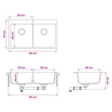 Kitchen Sink Double Basin Granite 86 x 51 x 30 cm Graphite 42053751