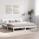 Bed Frame with Headboard White 200 x 200 cm Solid Pine Wood 873260