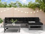 5 Piece Garden Lounge Set with Cushions Grey Solid Wood 3185803