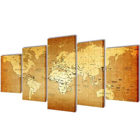 Canvas Wall Print Set World Map 200 x 100 cm 241597