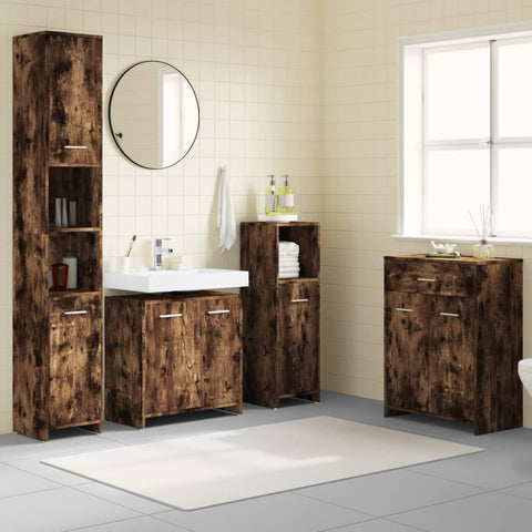 ZNTS 4 Piece Bathroom Furniture Set Smoked Oak Engineered Wood 3154409