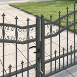 Fence Gate with Spear Top with Lock Grey 305 x 75 cm Steel 42009042