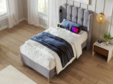 Upholstered Single with USB and Type-C Charging, Frame with Wooden Slatted Frame, Teenager N601P288477G
