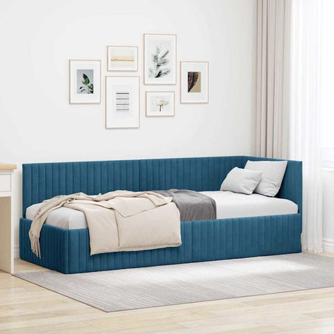 Corner Bed Frame with Headboard Blue 80 x 200 cm Velvet 42016245