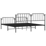 ZNTS Metal Bed Frame with Headboard and Footboard Black 200x200 cm 373912