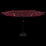 Double-Head Garden Parasol with LEDs Bordeaux Red 449x265 cm 362957