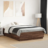 Bed Frame with LED without Mattress Brown Oak 135x190 cm Double 3209652