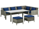 5 Pieces Rattan Garden Furniture Set with Dining Table, Cushions - Dark Blue T3398P314760