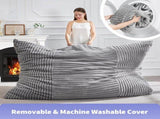 3-in-1 Convertible Bean Bag Chair, Memory Foam Filling Lounger with Soft Ribbed Fabric, Removable & T5592P445254