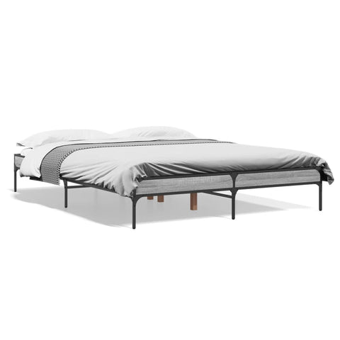 ZNTS Bed Frame Grey Sonoma 150x200 cm King Size Engineered Wood and Metal 845014