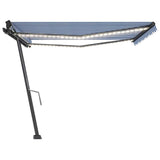 Manual Retractable Awning with LED 450x350 cm Blue and White 3069841