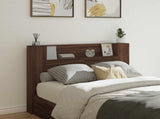 Storage Headboard with LED Brown Oak Engineered Wood 3418666