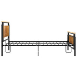 Bed Frame Black Solid oak wood, powder-coated metal, MDF Double 324871