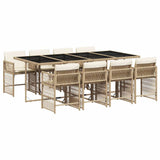 9 Piece Garden Dining Set with Cushions Beige Poly Rattan 3211642