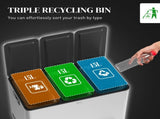 3 x 15L Pedal Bin, Steel Triple Kitchen Bin with Soft Close Lid, Removable Inner Buckets, T3398P344138