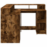 Desk with LED Lights Smoked Oak 130x130x91 cm Engineered Wood 3309451