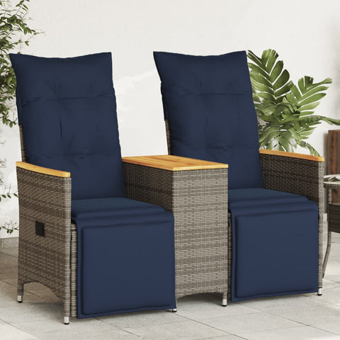 Reclining Garden Sofa 2-Seater with Table Grey Poly Rattan 365724