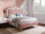 Upholstered Bed, 3ft 90x190cm Single Bed with LED, Bed Frame with Wooden Slats and Adjustable Height N601P288476R