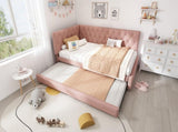 Upholstered Bed Daybed with Pull-Out Bed, 3FT Single Sofa Bed 90 x 190 cm, Ottoman Bed Trundle Beds N601P377081P