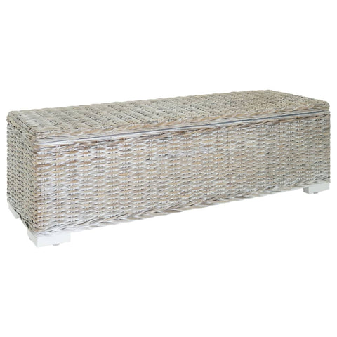 Storage Box White 110 cm Natural Kubu Rattan & Solid Wood Mahogany 344881