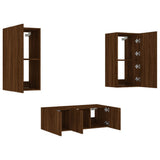 4 Piece TV Wall Units with LED Brown Oak Engineered Wood 3216824