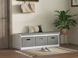Three-Drawer Shoe Storage Bench, with Padded Top Seat - White T3398P328295