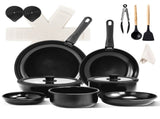 23-Piece Aluminum Cookware Set, Black Non-Stick Pots and Pans Set with Removable Handles - 7 Pots & 13208532