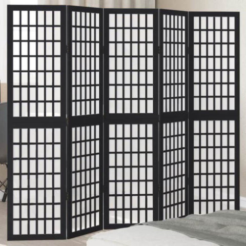 ZNTS Room Divider 5 Panels Black Solid Wood Paulownia 358773