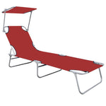 Folding Sun Lounger with Canopy Red Aluminium 47771
