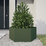 ZNTS Garden Planter Olive Green Hexagon 104x90x45 cm Steel 851132