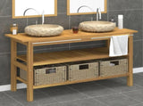 Bathroom Vanity Cabinet with Cream Marble Sinks Solid Wood Teak 3096589