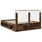 Bed Frame Smoked Oak 150 x 200 cm Solid Pine Wood 3410996