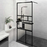 Walk-in Shower Wall with Shelf Black 90x195 cm ESG Glass&Aluminium 3185461