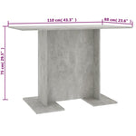 Dining Table Concrete Grey 110x60x75 cm Engineered Wood 800247