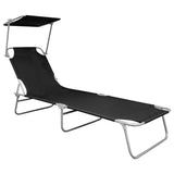 47770 Folding Sun Lounger with Canopy Black Aluminium