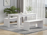 Kitchen Dining Table and 2 Benches Set, Table and Chairs Set for Limited Space, White T3398P378040