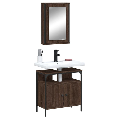 ZNTS 2 Piece Bathroom Furniture Set Brown Oak Engineered Wood 3214779