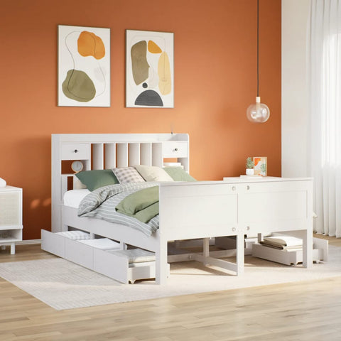 Bookcase Bed without Mattress White 150x200 cm King Solid Wood Pine 3308919