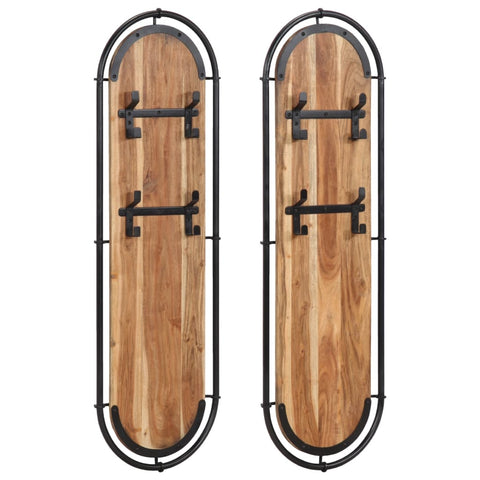 ZNTS Wall-mounted Coat Racks with 4 Hooks 2 pcs Solid Wood Acacia 4013504