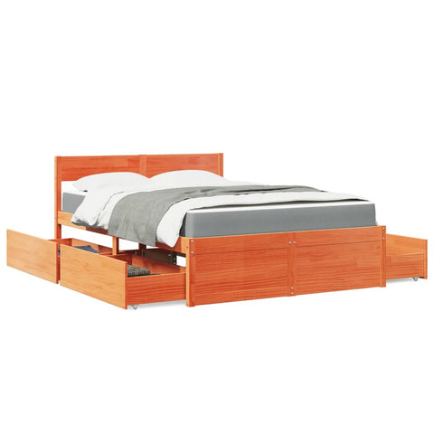 Bed with Drawers and Mattress Wax Brown 120x200 cm Solid Wood Pine 3281903