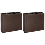 ZNTS Garden Raised Bed with 4 Pots 2 pcs Poly Rattan Brown 279083