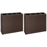 ZNTS Garden Raised Bed with 4 Pots 2 pcs Poly Rattan Brown 279083