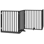 Dog Gate with Door Foldable 6 Panels Black 480 cm Poplar Wood 3155573