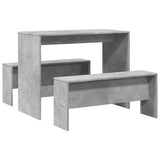 3 Piece Dining Table and Bench set Concrete Grey Engineered Wood 855533